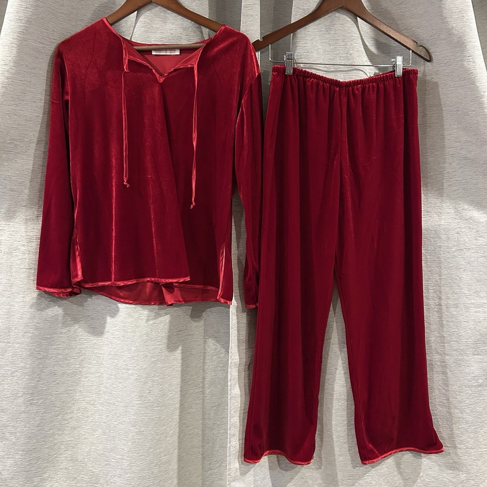 Vintage Oscar De‎ La Renta Pink Label Velvet Red Burgundy Pajama Set